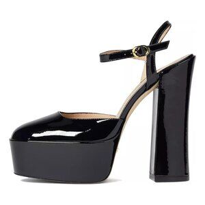 $625 Stuart Weitzman Skyhigh 145 Platform Pump BLACK PATENT LEATHER 7 (PB44)